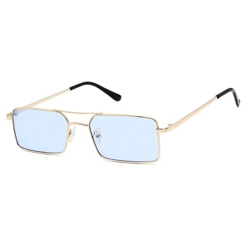 Sonnenbrille Herren Damen Unisex Vintage Rectangle Sunglasses Women Men Classic Small Sun Glasses Female Summer Outdoor Driving Vacation Shades Goldblue von Hmsanase