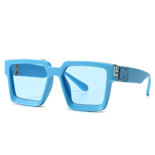 Sonnenbrille Herren Damen Unisex Vintage Square Women Sunglasses Candy Colors Mirror Lens Eyewear Popular Sun Glasses Men Oculos Blue von Hmsanase
