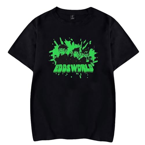 Eddsworld Anime Bedrucktes Baumwoll-T-Shirt Herren Damen Lockerer Komfort Übergroße Pullover Streetwear Fashion Retro Kurzarm Sommeroberteile XS~4XL-Black||XS von Hnswxw