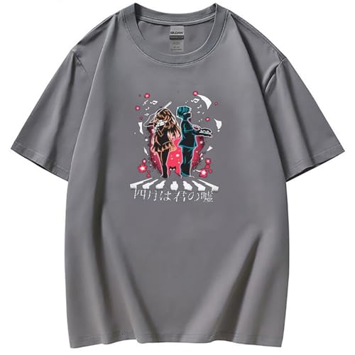 Your Lie in April T-Shirt Rundhalsausschnitt Kurzärmelig Anime Druck T-Shirt Hip Hop Harajuku-Stil Pullover Modisch Locker Übergröße Sommeroberteile Anime Fan Kleidung-Black||XS von Hnswxw