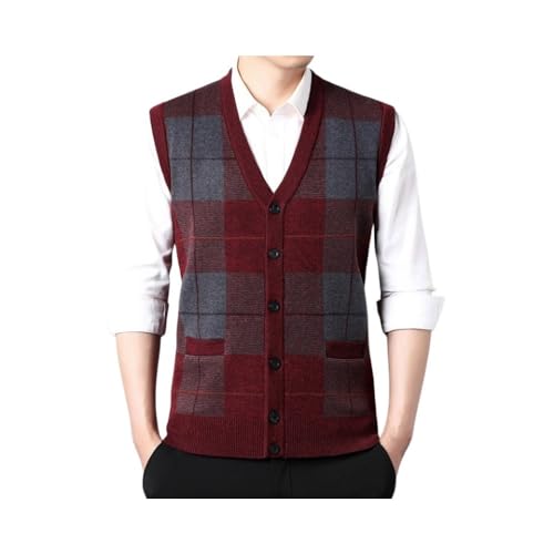 Dicke Pulloverwesten Für Herren, Klassisch, V-Ausschnitt, Strickpullover, Weste, Wollmischung, Ärmellos, Strickjacke, Warm, Kariert, Tanktops, Strickwesten Mit Knöpfen Und Taschen, Burgunderrot, XL Dicke Pulloverwesten Für Herren, Klassisch, V-Ausschnitt, Strickpullover, Weste, Wollmischung, Ärmellos, Strickjacke, Warm, Kariert, Tanktops, Strickwesten Mit Knöpfen Und Taschen, Burgunderrot, XL von HoLiv