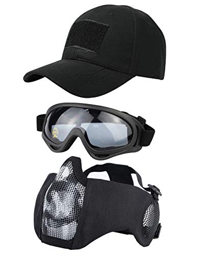 Hodeacc Taktische Airsoft-Maske, Baseballkappen-Set, verstellbare Halbgesichtsmaske mit Ohrenschutz, Airsoft-Brille, Augenschutz, Outdoor-Hut für Outdoor-Airsoft/BB/CS-Spiele, 3 Stück Hodeacc Taktische Airsoft-Maske, Baseballkappen-Set, verstellbare Halbgesichtsmaske mit Ohrenschutz, Airsoft-Brille, Augenschutz, Outdoor-Hut für Outdoor-Airsoft/BB/CS-Spiele, 3 Stück von Hodeacc