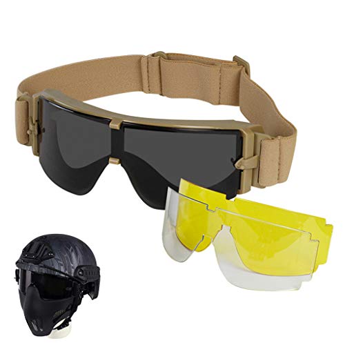 Hodeacc Taktische Schutzbrille, Airsoft, Sicherheitsbrille, Anti-Beschlag-Beschichtung, Anti-UV, Outdoor-Schießbrille mit 3 austauschbaren Gläsern für Outdoor-Sport, Schießen von Hodeacc