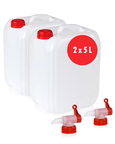 Höfer Chemie 2 x 5 L Wasserkanister Set Weiß - BPA-frei & Lebensmittelecht - Ideales Camping Zubehör für Flüssigkeiten - Mit Ablasshahn & Schraubverschluss Höfer Chemie 2 x 5 L Wasserkanister Set Weiß - BPA-frei & Lebensmittelecht - Ideales Camping Zubehör für Flüssigkeiten - Mit Ablasshahn & Schraubverschluss von Höfer Chemie