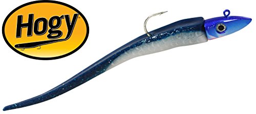 Hogy Twitcher 8/0 + Jiggin 23cm Gummifisch Blue Black, Köder für Dorsch, Heilbutt & Seelachs, Meeresköder für Norwegen, Island, Dänemark, Ostsee, Gewicht:75g Jigkopf / 100g gesamt von Hogy