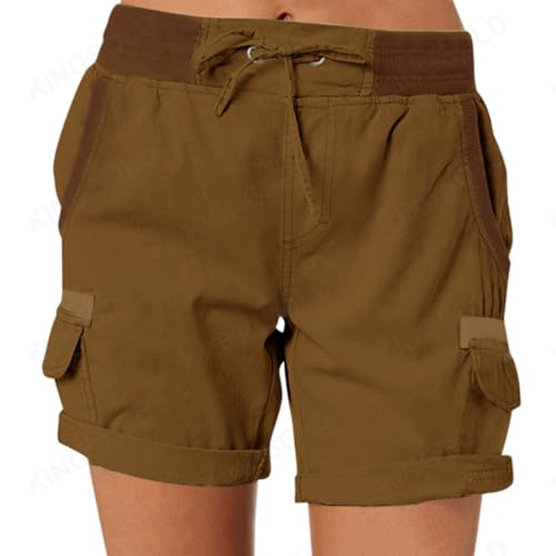 High Waist Ladies Casual Loose Shorts, Womens Shorts Dressy Casual, 2024 Spring Hiking Outdoor Lounge Shorts (2XL,Brown) von Hohny