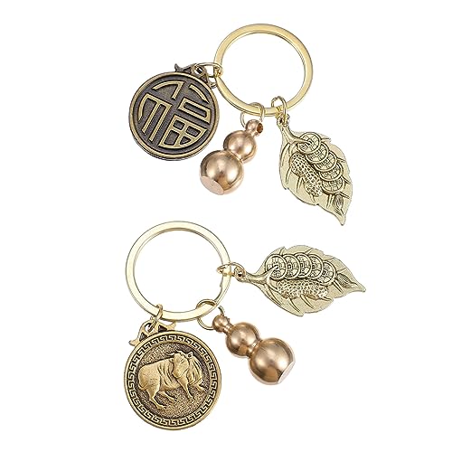 Holibanna 2St Ornament die chinesen khimar Hijab schlüsselhalsband autoanhänger kaufen schlüsselkette Keychain neujahr Ochse Jahr Schlüsselanhänger Taschenanhänger Zinklegierung Golden von Holibanna