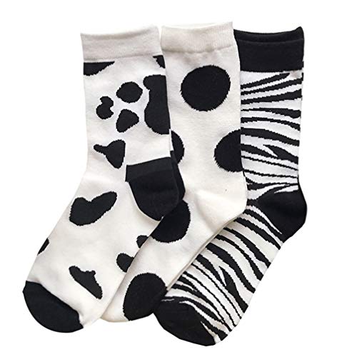Holibanna 3 Paar Cartoon Tier Baumwolle Crew Socken Kuh Muster Strümpfe Zebradruck Mittellange Länge Socken für Mädchen Frauen Winter Herbst Weihnachten Geschenke (Zufällige Farbe) von Holibanna