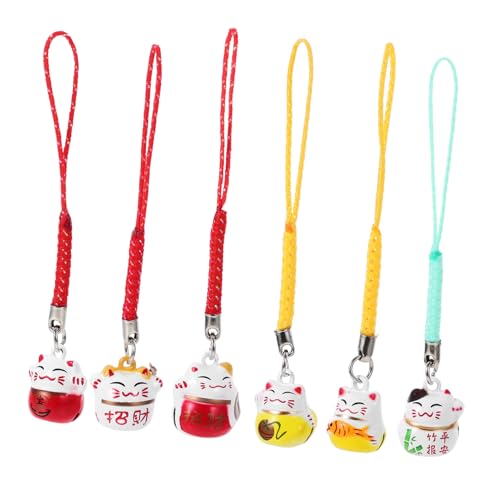 Holibanna 6st Lucky Cat Messingglocke Stecker Japanisch Glücklich Kette Maneki Ring Dekoration Schlüsselanhänger Plüsch Verrückt Gießen Glückskatze Hängend Schmücken Kupfer von Holibanna