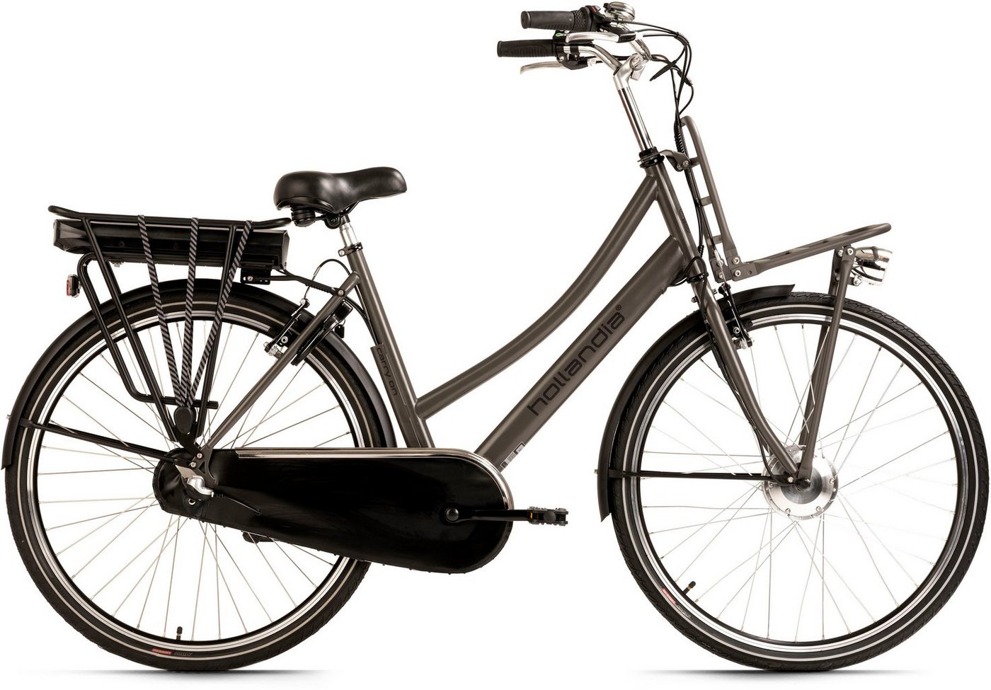 Hollandia E-Bike Carry On, 3 Gang Shimano Nexus Schaltwerk, Nabenschaltung, Frontmotor, 468 Wh Akku, Pedelec, Elektrofahrrad für Damen, Cityrad von Hollandia