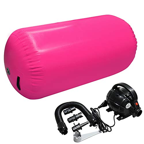 Air Rolle turnen Aufblasbare Luft Rollen Yoga Gymnastik Zylinder Gym Air Barrel mit Pumpe (Pink, 120x90cm) von Home U