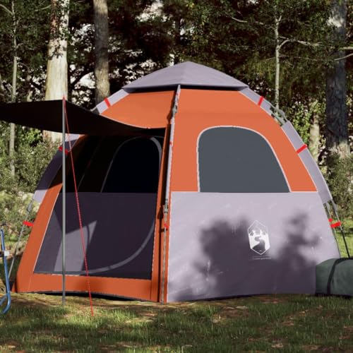 Homgoday Campingzelt 4 Personen Camping Zelt Kuppelzelt Familienzelt Trekkingzelt Festivalzelt Gartenzelt Zelt für Camping Reise Trekking Garten Grau und Orange Quick Release 260 x 217 x 150 cm von Homgoday