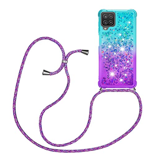 HomiTunky Handykette für Samsung Galaxy A12 / M12 Hülle mit Band,Silikon Durchsichtig Transparent Flüssig Glitzer mit Kette Kordel Bumper Treibsand Necklace TPU Schutzhülle Case,Blau und Lila HomiTunky Handykette für Samsung Galaxy A12 / M12 Hülle mit Band,Silikon Durchsichtig Transparent Flüssig Glitzer mit Kette Kordel Bumper Treibsand Necklace TPU Schutzhülle Case,Blau und Lila von HomiTunky