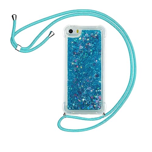 HomiTunky Handykette für iPhone 5/5S/SE Hülle mit Band,Silikon Durchsichtig Transparent Flüssig Glitzer mit Kette Kordel Bumper Treibsand Necklace TPU Schutzhülle iPhone 5/5S/SE Case,Blau HomiTunky Handykette für iPhone 5/5S/SE Hülle mit Band,Silikon Durchsichtig Transparent Flüssig Glitzer mit Kette Kordel Bumper Treibsand Necklace TPU Schutzhülle iPhone 5/5S/SE Case,Blau von HomiTunky