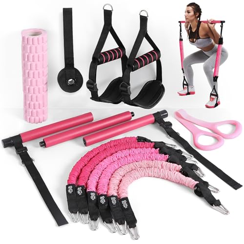 ALongSong Fitnessbänder Pilates Bar Set mit 6 Widerstandsbänder 20/30/40lbs Abbildung 8 Schaumstoffrolle, Resistance Bands Verstellbare und Abnehmbare, Pilates-Stange, Griffe, Türanker ALongSong Fitnessbänder Pilates Bar Set mit 6 Widerstandsbänder 20/30/40lbs Abbildung 8 Schaumstoffrolle, Resistance Bands Verstellbare und Abnehmbare, Pilates-Stange, Griffe, Türanker von ALongSong