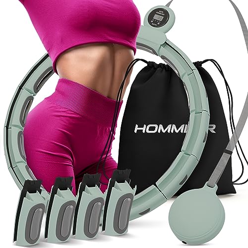 Hommler Smart Hula Hoop Reifen Erwachsene, Smart Hula Hoop Leise mit Zähler, Fitness Hula Hoop mit Gewicht Kugel & Hula Hoop Reifen zum Abnehmen Grün von Hommler