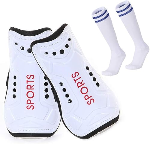 Homo Trends Fußball Schienbeinschoner, 3 Größen Fußball Schienbeinschoner Socken, Schienbeinschoner Jungen, Kinder Fußballsocken für Jungen und Mädchen Fußballspiele Bein Wade Schutzausrüstung (Weiß) von Homo Trends