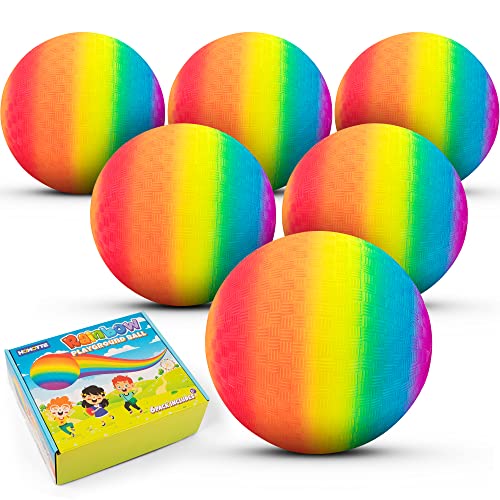 Regenbogen Spielplatzbälle für Kinder, 12,7 cm, kleine Kickball-Dodgeballs, Mini-Spielzeug-Ball-Handball-Set für Indoor- und Outdoor-Aktivitäten, mit Handpumpe, 6 Stück Neon Fußball Volleyball Regenbogen Spielplatzbälle für Kinder, 12,7 cm, kleine Kickball-Dodgeballs, Mini-Spielzeug-Ball-Handball-Set für Indoor- und Outdoor-Aktivitäten, mit Handpumpe, 6 Stück Neon Fußball Volleyball von Homotte