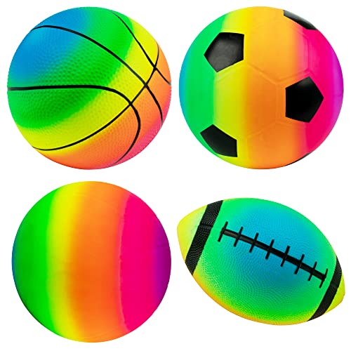 Softball Regenbogen Sportbälle–21.6 cm, 4 Stück, Aufblasbarer Vinyl Ball für Kinder und Bouncy mit Handluftpumpe, Neon Basketball, Fußball und Volleyball für Spielplatz, Innen- und Außenbereich Softball Regenbogen Sportbälle–21.6 cm, 4 Stück, Aufblasbarer Vinyl Ball für Kinder und Bouncy mit Handluftpumpe, Neon Basketball, Fußball und Volleyball für Spielplatz, Innen- und Außenbereich von Homotte