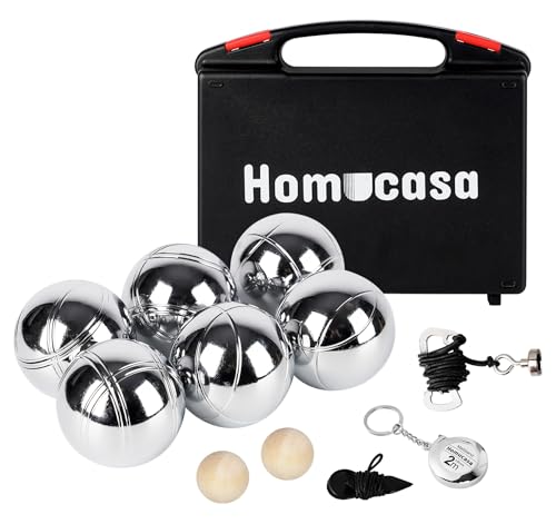 Homucasa Boule Kugeln Set 6 Kegeln Boccia Kugeln Set, Petanque-Kugeln Set Boules/Petanque Set mit PP-Aufbewahrungsbox, 73mm/ 720g pro Kugel, 6er-Set-Serie A, Perfekt für Outdoor- und Freizeitspiele von Homucasa