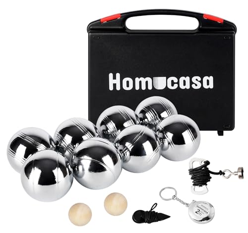 Homucasa Boule Kugeln Set 8 Kegeln Boccia Kugeln Set, Petanque-Kugeln Set Boules/Petanque Set mit PP-Aufbewahrungsbox, 73mm/ 720g pro Kugel, 8er-Set-Serie B, Perfekt für Outdoor- und Freizeitspiele von Homucasa