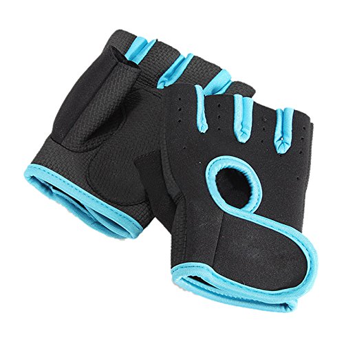 HondoKet Neue Sportart Radfahren Fitness Gym halbe Finger-Handschuhe Gewichtheben uebung Training - Schwarz mit blauem L von HondoKet