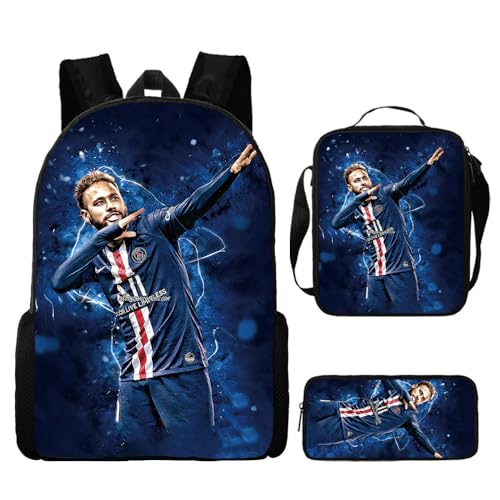 3Pcs of Set Bookbags Mädchen Kinder Schulrucksack Messi Neymar Mbappe Cristiano Ronaldo Schultasche 3D Gedruckt Fußballspieler Schultasche Für Kinder Grundschule Und Mittelschule Schüler 17Inch,58 von Hongtaidect