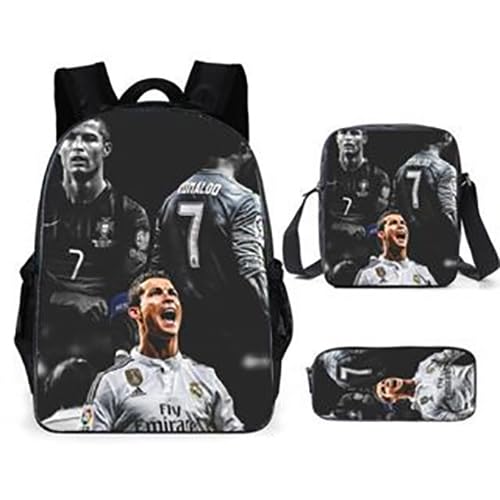 3Pcs of Set Bookbags Mädchen Kinder Schulrucksack Messi Neymar Mbappe Cristiano Ronaldo Schultasche 3D Gedruckt Fußballspieler Schultasche Für Kinder Grundschule Und Mittelschule Schüler 17Inch,55 von Hongtaidect