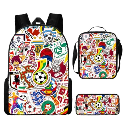 3Pcs of Set Bookbags Mädchen Kinder Schulrucksack Messi Neymar Mbappe Cristiano Ronaldo Schultasche 3D Gedruckt Fußballspieler Schultasche Für Kinder Grundschule Und Mittelschule Schüler 17Inch,1 von Hongtaidect