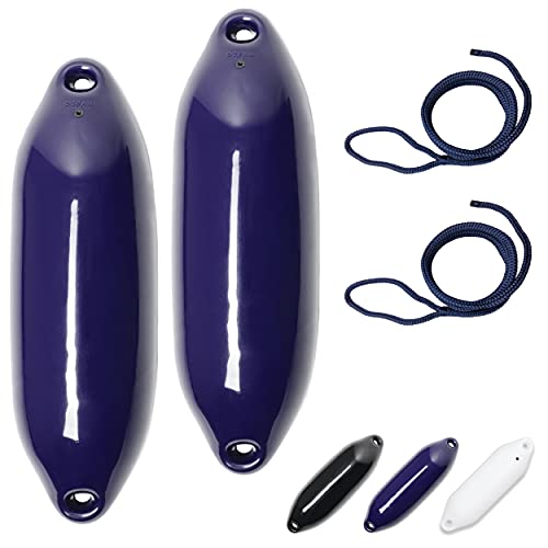 HonuNautic 2er Set Fender incl. Fenderleinen | U-Serie | Farbe: Blau | Größe: Ø 10 x L 33 cm | Boot & Yacht Stegfender, Langfender von HonuNautic