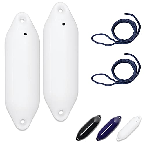 HonuNautic 2er Set Fender incl. Fenderleinen | U-Serie | Farbe: Weiß | Größe: Ø 12 x L 40 cm | Boot & Yacht Stegfender, Langfender von HonuNautic