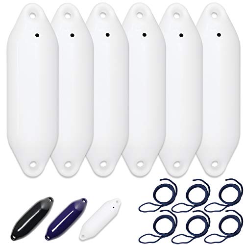 HonuNautic 6er Set Fender incl. Fenderleinen | U-Serie | Farbe: Weiß | Größe: Ø 16 x L 56 cm | Boot & Yacht Stegfender, Langfender von HonuNautic