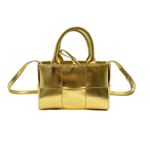 Damen Umhängetasche aus gewebtem Leder mit Henkel, modische Schultertasche, Tragetasche, Arbeitstasche für die Arbeit, tägliche Reise, Tragetasche, Handtasche(Gold,(9.8 * 6.3 * 3.2in)) von Hoomeast