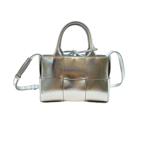 Damen Umhängetasche aus gewebtem Leder mit Henkel, modische Schultertasche, Tragetasche, Arbeitstasche für die Arbeit, tägliche Reise, Tragetasche, Handtasche(Silver,(9.8 * 6.3 * 3.2in)) von Hoomeast