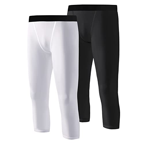 Hotfiary 1/2 Stück Jungen 3/4 Kompression Leggings Jugendsport Laufen Capris Basketball Baselayer Tights für Kinder Workout von Hotfiary