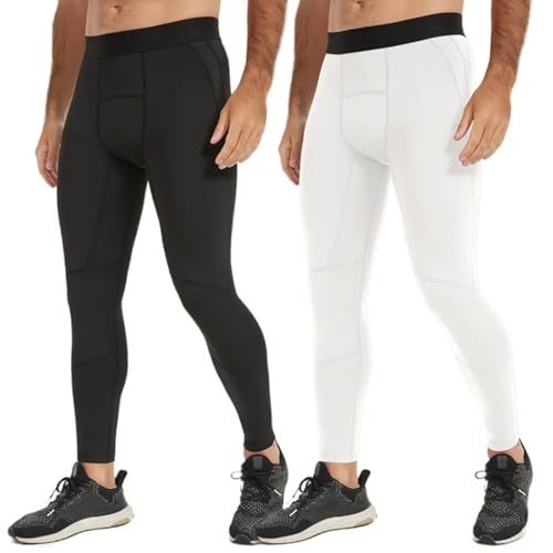 Hotfiary 1 oder 2 Pack Herren-Leggings, Sport-Kompressionshosen Strumpfhosen, Sportlich Laufen Workout Baselayer, Thermal Fitnessstudio Fitness Hose Unterwäsche Atmungsaktiv Schnell Trocken von Hotfiary