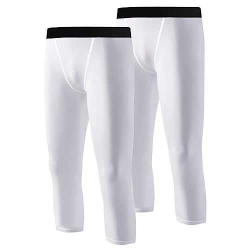 Hotfiary 2 Pack Jugend Jungen Kompression Basisschicht, Kinder 3/4 Länge Basketball Fußball Leggings Strumpfhosen Hose, sportliche Sport Laufen Strumpfhosen Bottoms für 6-14 Jahre, Schnell Trocken von Hotfiary
