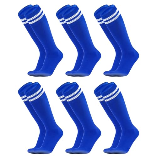 Hotfiary 6 Paar Kinder Fußball Socken, Jugend Jungen Fußball Socken, Mädchen gestreifte Kniestrümpfe, Sport Tube Socken Baseball Softball Socken für Laufen, Training, Rugbys, Hockey von Hotfiary