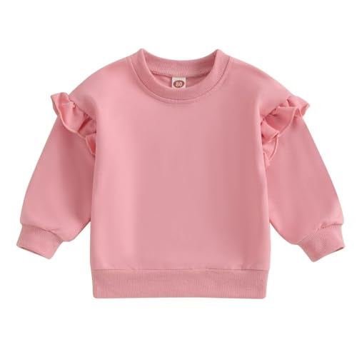 Hotfiary Baby Active Sweatshirts Mädchen Junge Casual Sweatshirt Kleinkind Trendige einfarbige Pullover mit fliegenden Ärmeln für 6M-4T von Hotfiary