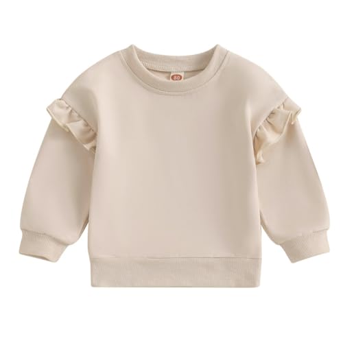 Hotfiary Baby Active Sweatshirts Mädchen Junge Casual Sweatshirt Kleinkind Trendige einfarbige Pullover mit fliegenden Ärmeln für 6M-4T von Hotfiary