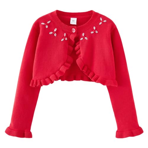 Hotfiary Baby Kinder Mädchen Langarm Bolero Strickjacke Shrug, EIN-Knopf Plain Baumwolle gestrickt Kleider Cover Up Schal, Crew Neck Strickpullover Mantel für Hochzeit Geburtstag Weihnachten Party von Hotfiary