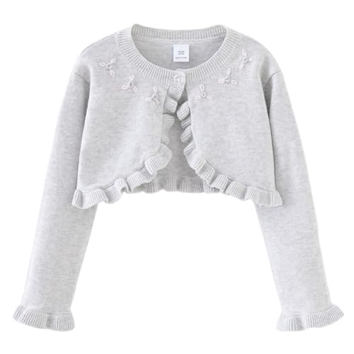 Hotfiary Baby Kinder Mädchen Langarm Bolero Strickjacke Shrug, EIN-Knopf Plain Baumwolle gestrickt Kleider Cover Up Schal, Crew Neck Strickpullover Mantel für Hochzeit Geburtstag Weihnachten Party von Hotfiary