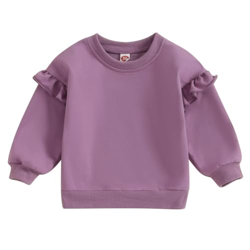 Hotfiary Baby Mädchen Junge Aktive Sweatshirts Casual Sweatshirt Kleinkind Trendige einfarbige Pullover mit fliegenden Ärmeln für 6M-4T von Hotfiary