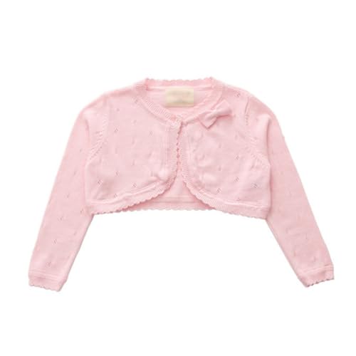 Hotfiary Baby Mädchen Sommer Bolero Strickjacke, Kinder Langarm Baumwolle gestrickt Ein-Knopf-Umhänge, Cropped Pullover Crew Neck Jacke Cover Up Tops für Ballett Kleider Outwear Geburtstag Hochzeit Pa von Hotfiary