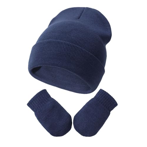 Hotfiary Baby Mützen und Fäustlinge Set, Kinder Winter warme Strickmütze mit Handschuhen, Neugeborenes Kleinkind Mütze Handschuh Set, weiche und warme Beanie Mütze Handschuhe Set Cuffed Skull Cap von Hotfiary