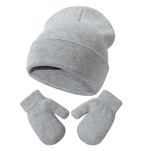 Hotfiary Baby Mützen und Fäustlinge Set, Kinder Winter warme Strickmütze mit Handschuhen, Neugeborenes Kleinkind Mütze Handschuh Set, weiche und warme Beanie Mütze Handschuhe Set Cuffed Skull Cap von Hotfiary