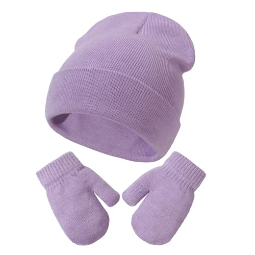 Hotfiary Baby Mützen und Fäustlinge Set, Kinder Winter warme Strickmütze mit Handschuhen, Neugeborenes Kleinkind Mütze Handschuh Set, weiche und warme Beanie Mütze Handschuhe Set Cuffed Skull Cap von Hotfiary