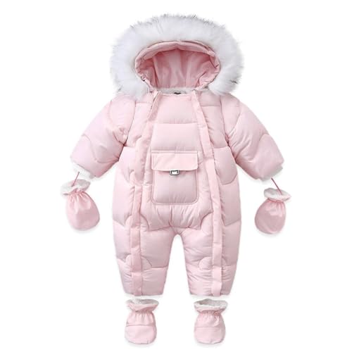 Hotfiary Baby Schneeanzug mit Kapuze, Neugeborenes Kleinkind Mädchen Jungen Winter Strampelanzug mit Handschuhen und Schuhen, Baby EIN Stück Reißverschluss Daunenjacke, Winter Outwear warme Dicke von Hotfiary