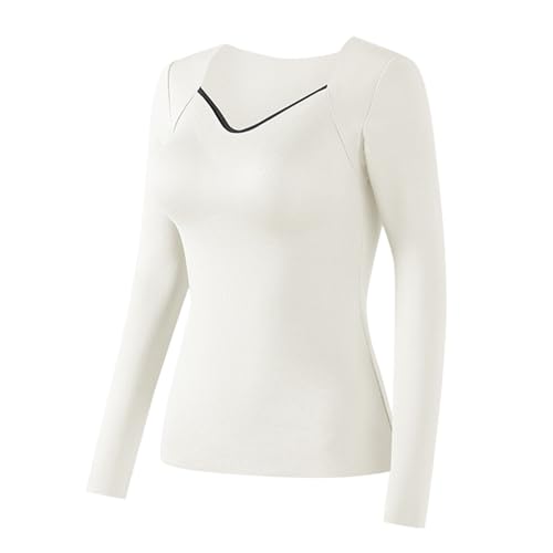 Hotfiary Damen Langarm Unterhemden Oberteile, V Ausschnitt Slim Fit Baselayer, weiche Nahtlose Thermo Unterwäsche mit gepolstertem BH, leichtes Damen T-Shirt für Ski Running Hiking, atmungsaktiv von Hotfiary