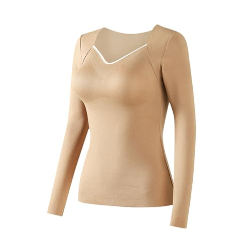 Hotfiary Damen Langarm Unterhemden Oberteile, V Ausschnitt Slim Fit Baselayer, weiche Nahtlose Thermo Unterwäsche mit gepolstertem BH, leichtes Damen T-Shirt für Ski Running Hiking, atmungsaktiv von Hotfiary